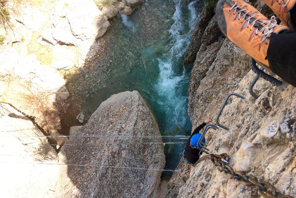 Protected climbing route that employs steel cables, rungs or ladders, fixed to the rock.